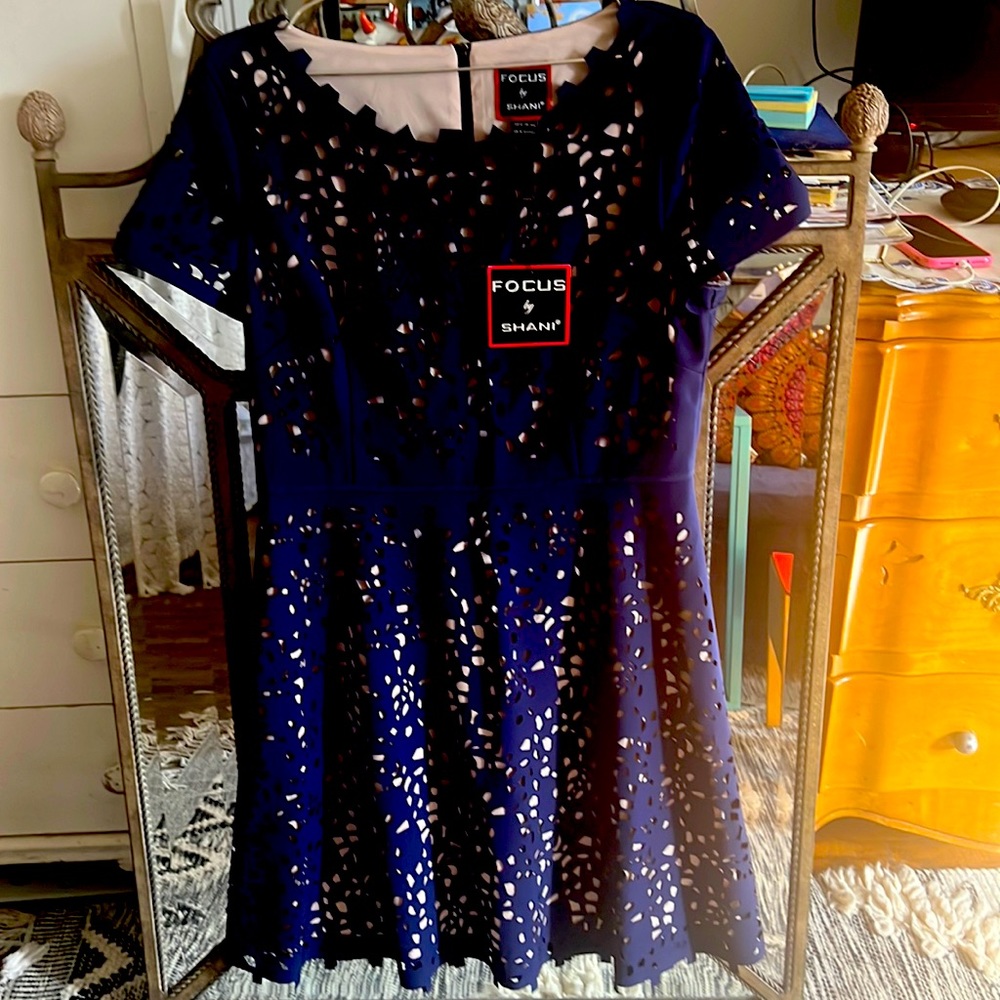 Beautiful, new , Lacer cut A line dress, navy blue , size 12